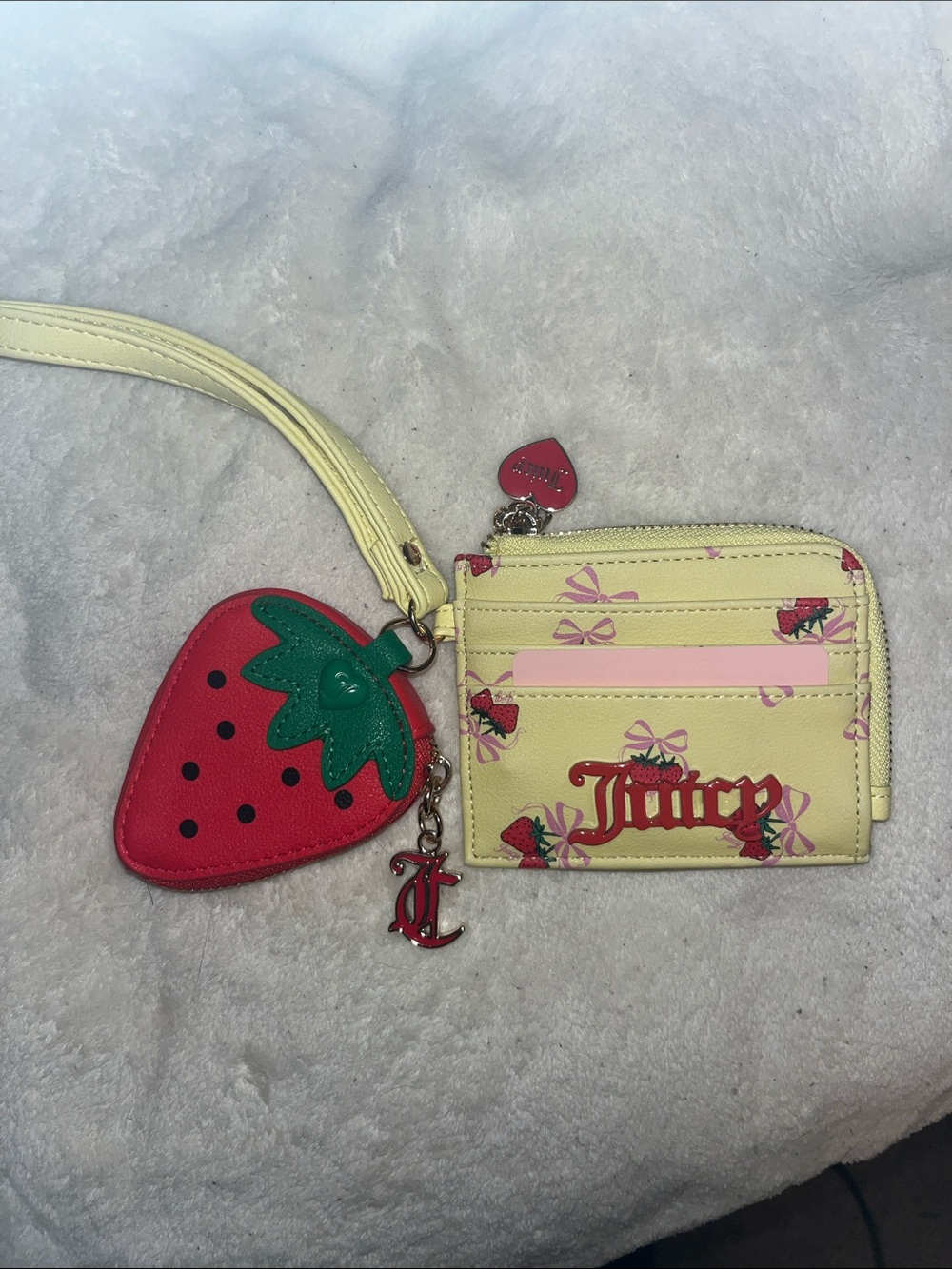 Juicy Couture Yellow Strawberry Card Holder and Red Strawberry Coin Charm